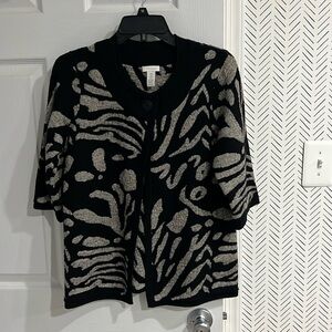 Chicos Marled Knit Animal Print Sweater Jacket